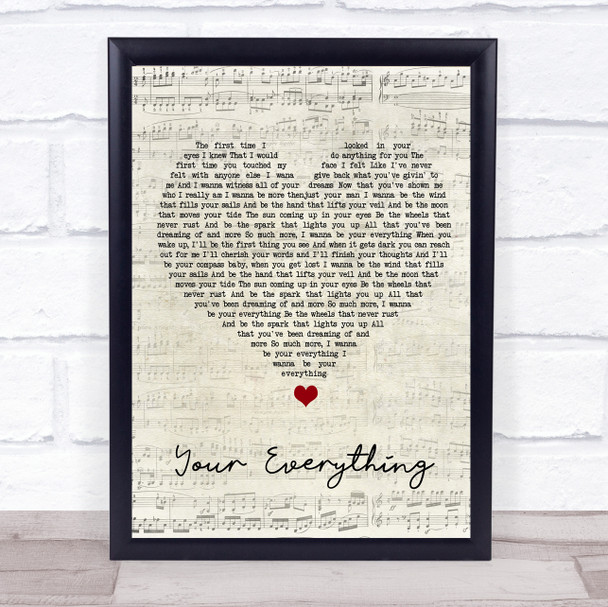 Keith Urban Your Everything Script Heart Song Lyric Wall Art Print