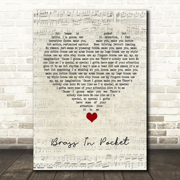 The Pretenders Brass In Pocket Script Heart Song Lyric Wall Art Print