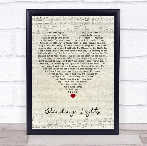 The Weeknd Blinding Lights Script Heart Song Lyric Wall Art Print