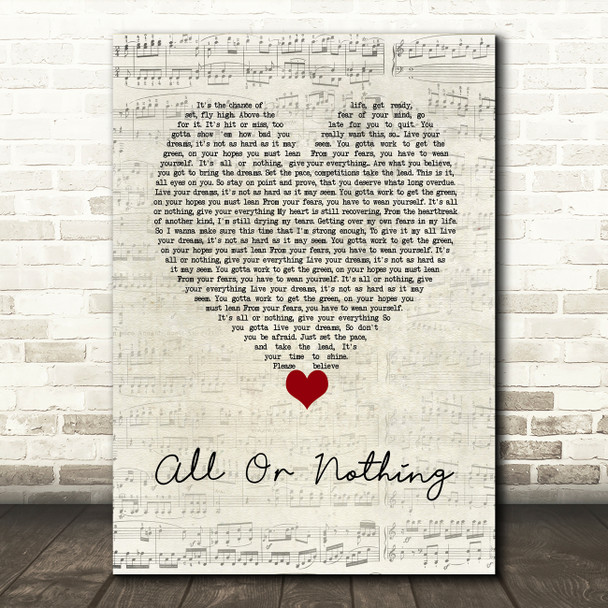 Athena Cage All Or Nothing Script Heart Song Lyric Wall Art Print