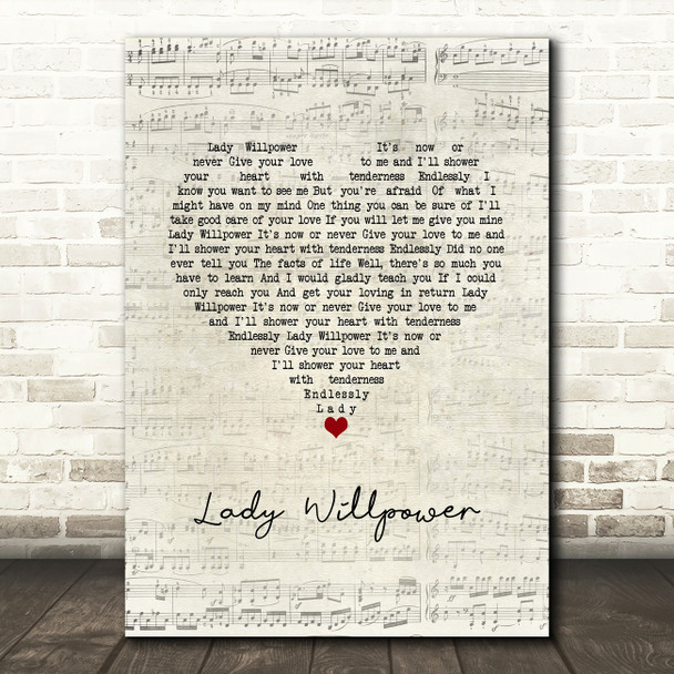 Gary Puckett & The Union Gap Lady Willpower Script Heart Song Lyric Wall Art Print