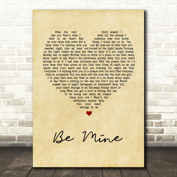 David Gray Be Mine Vintage Heart Song Lyric Quote Print