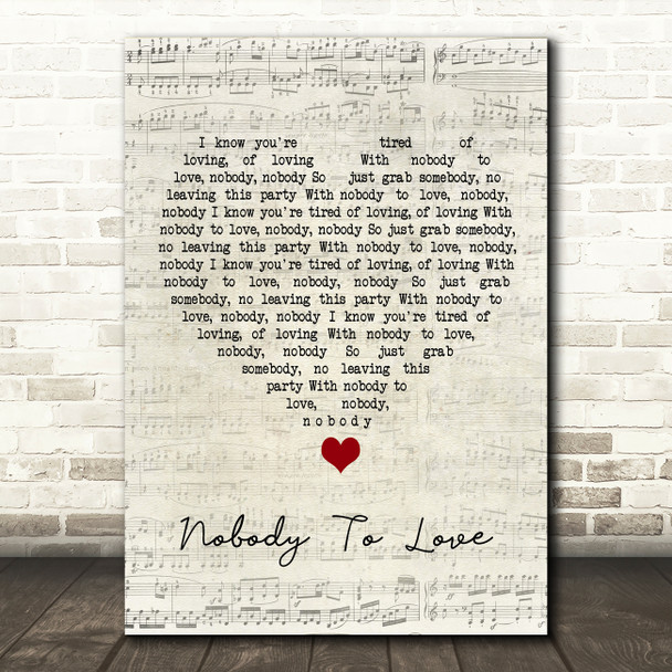 Sigma Nobody To Love Script Heart Song Lyric Wall Art Print