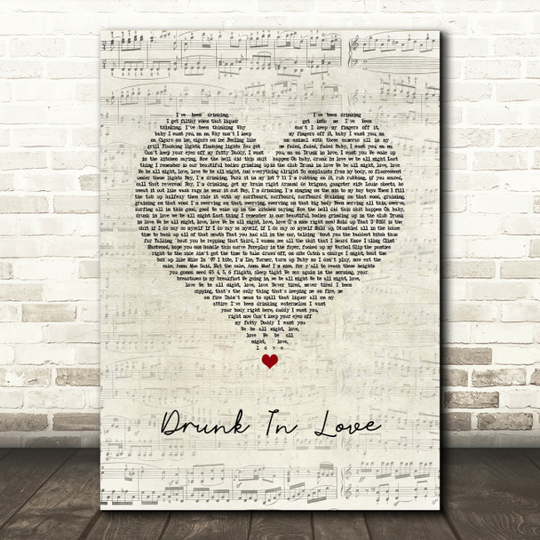 Beyonce feat. Jay-Z Drunk In Love Script Heart Song Lyric Wall Art Print