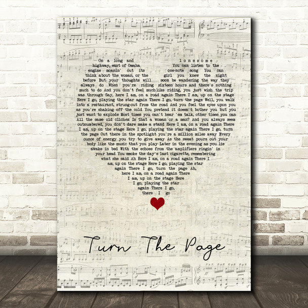 Bob Seger Turn The Page Script Heart Song Lyric Wall Art Print