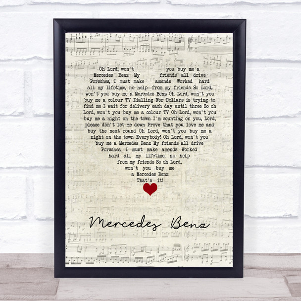 Janis Joplin Mercedes Benz Script Heart Song Lyric Wall Art Print