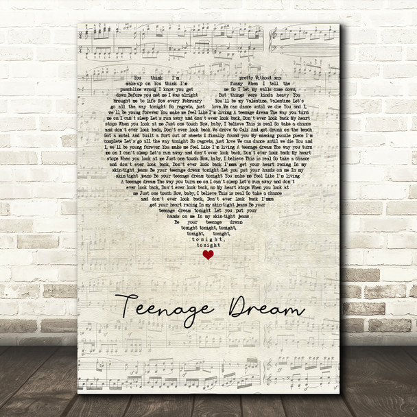 Katy Perry Teenage Dream Script Heart Song Lyric Wall Art Print