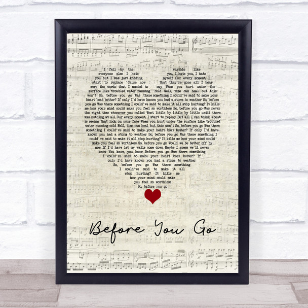 Lewis Capaldi Before You Go Script Heart Song Lyric Wall Art Print