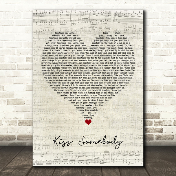 Morgan Evans Kiss Somebody Script Heart Song Lyric Wall Art Print