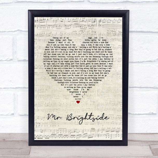 The Killers Mr Brightside Script Heart Song Lyric Wall Art Print