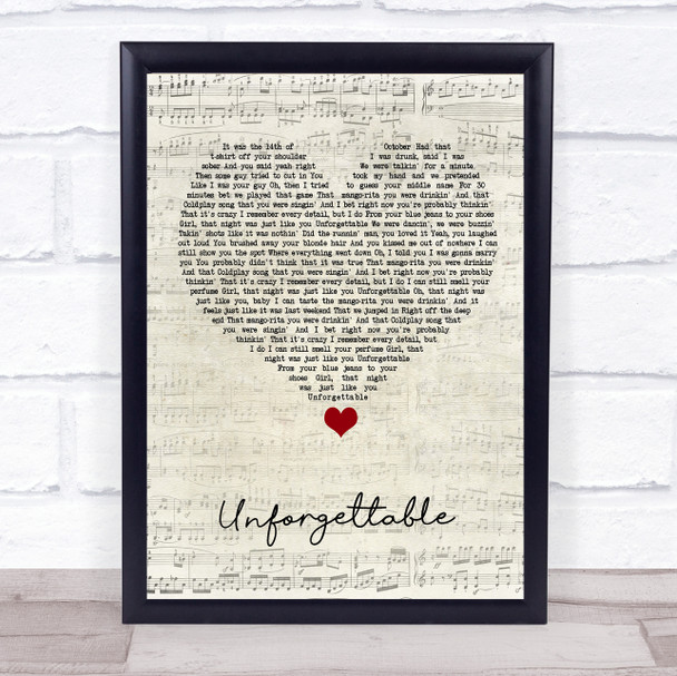 Thomas Rhett Unforgettable Script Heart Song Lyric Wall Art Print