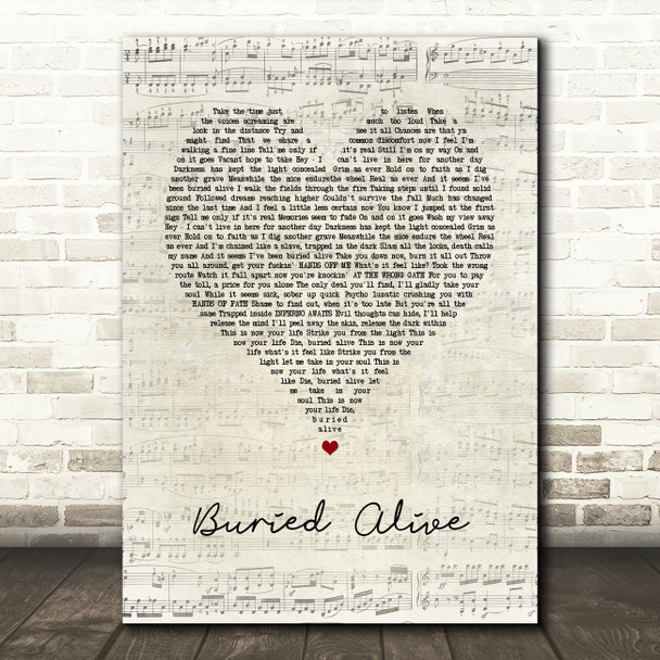 Avenged Sevenfold Buried Alive Script Heart Song Lyric Wall Art Print