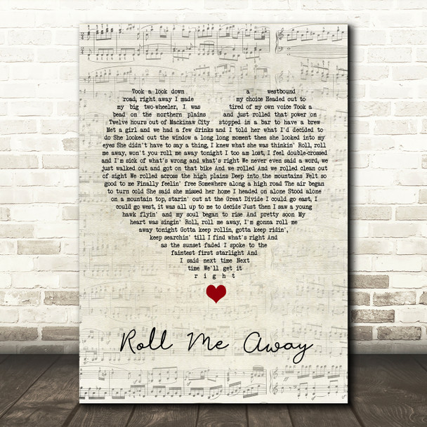 Bob Seger Roll Me Away Script Heart Song Lyric Wall Art Print