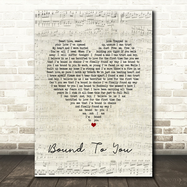 Christina Aguilera Bound To You Script Heart Song Lyric Wall Art Print