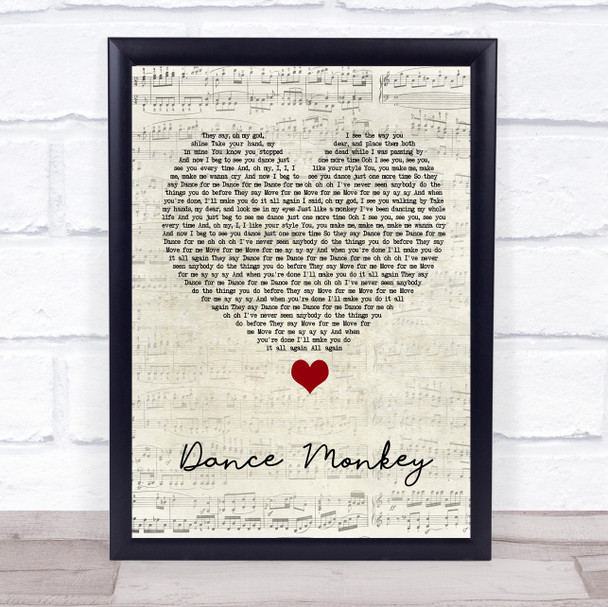 Tones And I Dance Monkey Script Heart Song Lyric Wall Art Print