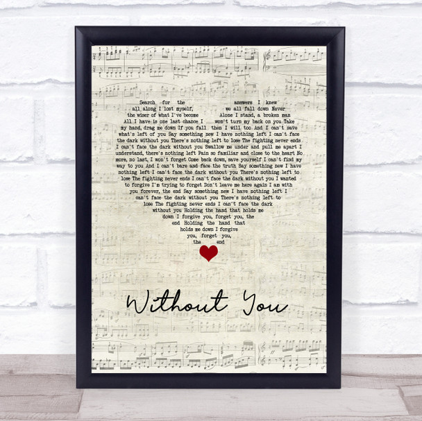 Breaking Benjamin Without You Script Heart Song Lyric Wall Art Print