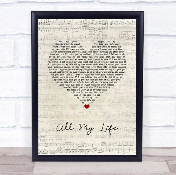 Charlotte All My Life Script Heart Song Lyric Wall Art Print