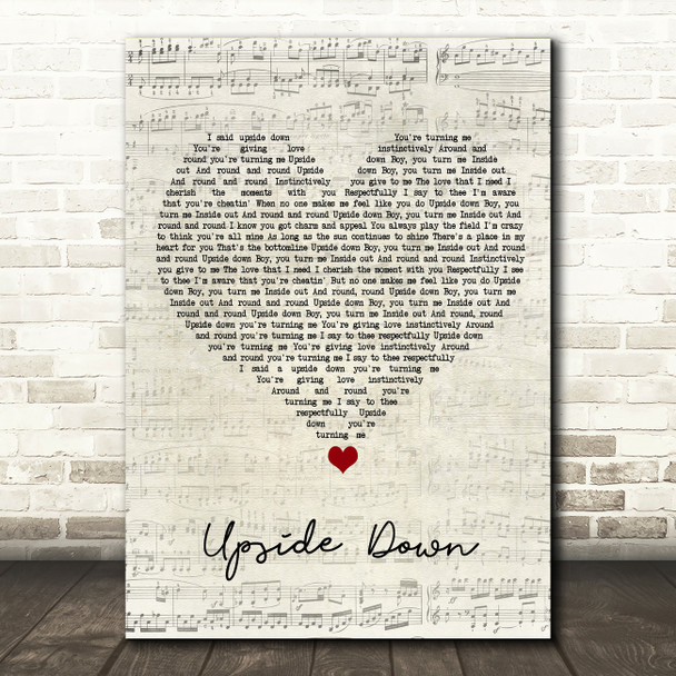 Diana Ross Upside Down Script Heart Song Lyric Wall Art Print