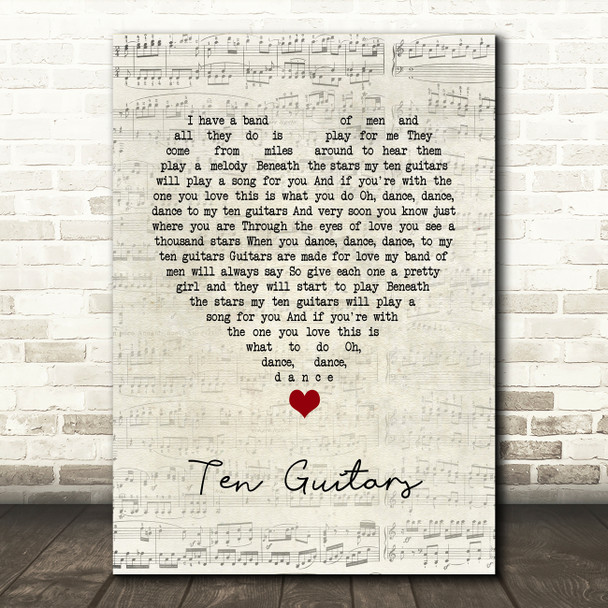 Engelbert Humperdinck Ten Guitars Script Heart Song Lyric Wall Art Print