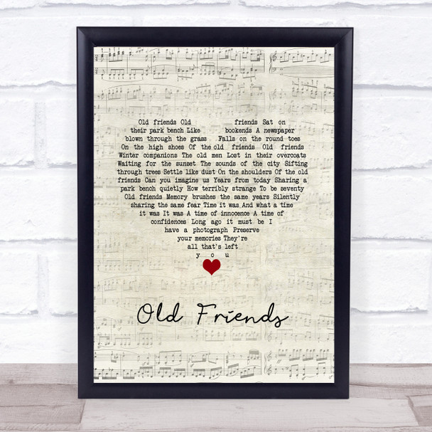 Simon & Garfunkel Old Friends Script Heart Song Lyric Wall Art Print