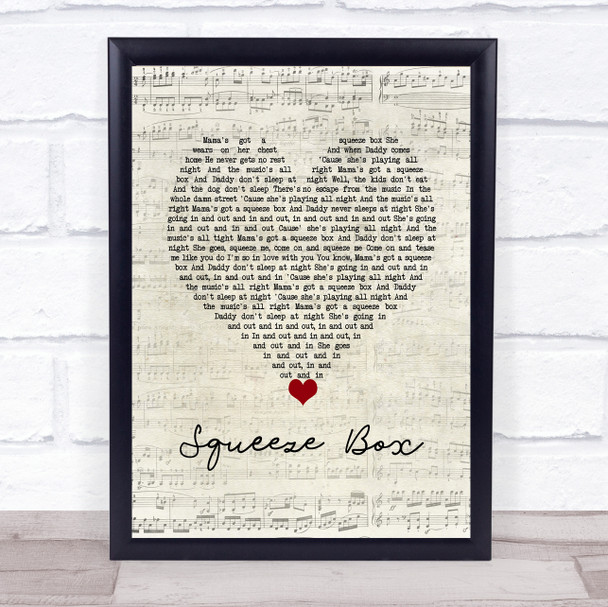 Taj Mahal & Keb' Mo' Squeeze Box Script Heart Song Lyric Wall Art Print