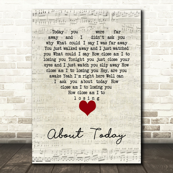 The National About Today Script Heart Song Lyric Wall Art Print