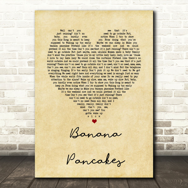 Jack Johnson Banana Pancakes Vintage Heart Song Lyric Quote Print