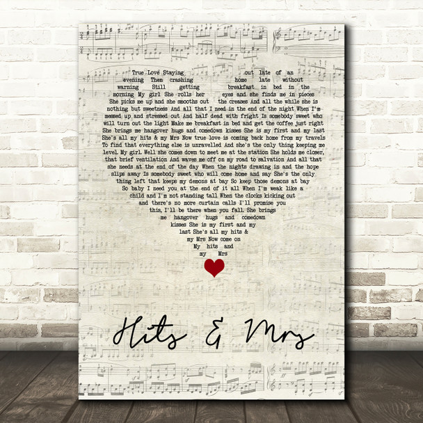 Frank Turner Hits & Mrs Script Heart Song Lyric Wall Art Print