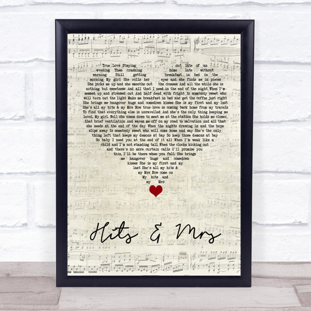 Frank Turner Hits & Mrs Script Heart Song Lyric Wall Art Print