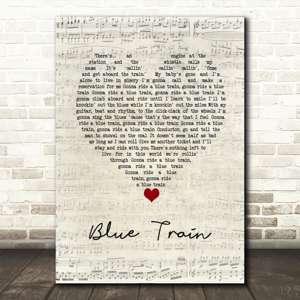Johnny Cash Blue Train Script Heart Song Lyric Wall Art Print