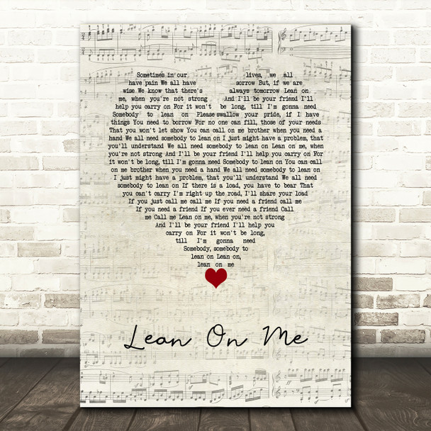 Michael Bolton Lean On Me Script Heart Song Lyric Wall Art Print