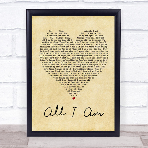 Jess Glynne All I Am Vintage Heart Song Lyric Quote Print