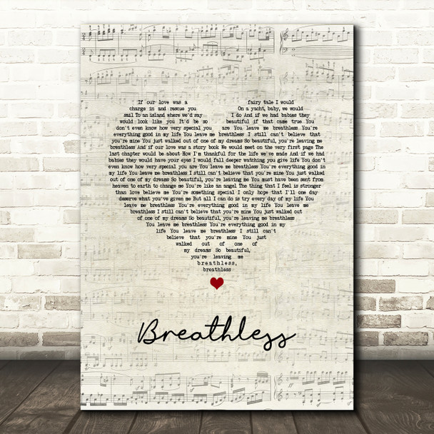 Shayne Ward Breathless Script Heart Song Lyric Wall Art Print