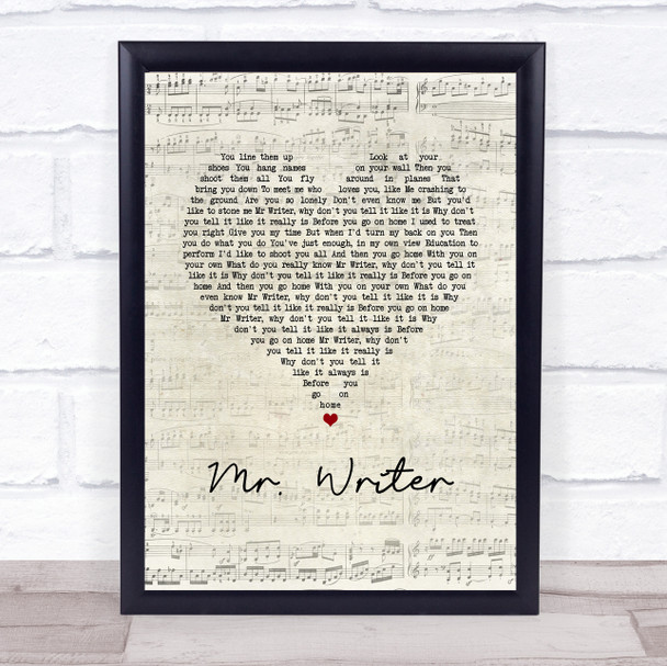 Stereophonics Mr. Writer Script Heart Song Lyric Wall Art Print