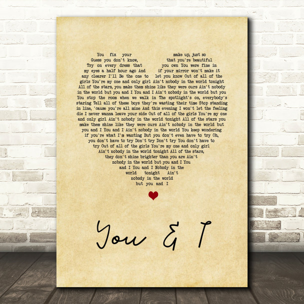 John Legend You & I Vintage Heart Song Lyric Quote Print