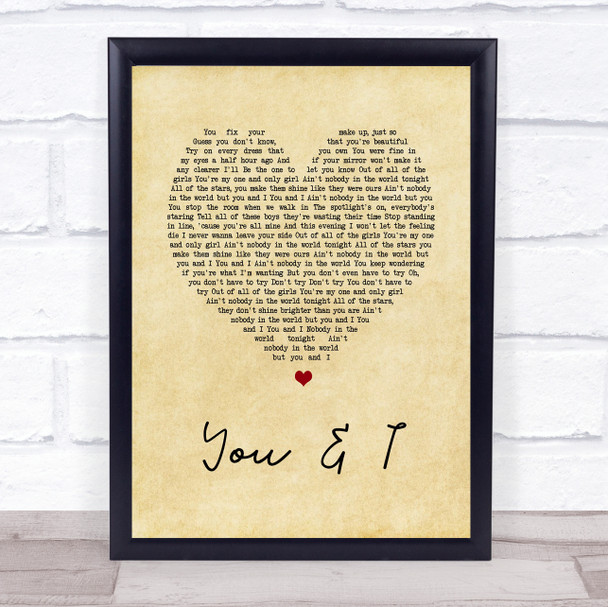 John Legend You & I Vintage Heart Song Lyric Quote Print