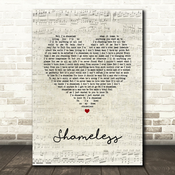 Garth Brooks Shameless Script Heart Song Lyric Wall Art Print