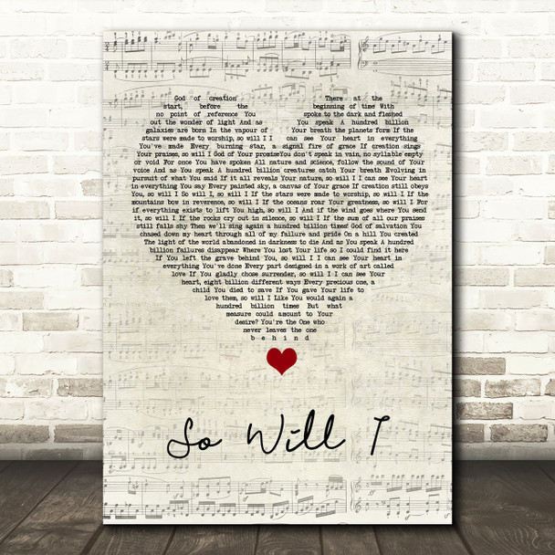 Hillsong United So Will I Script Heart Song Lyric Wall Art Print