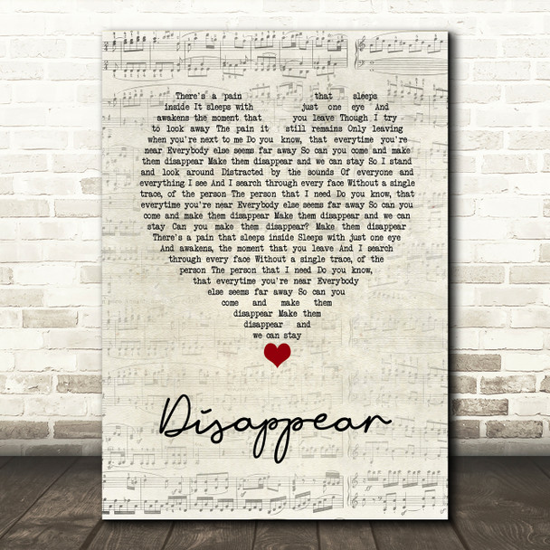 Hoobastank Disappear Script Heart Song Lyric Wall Art Print
