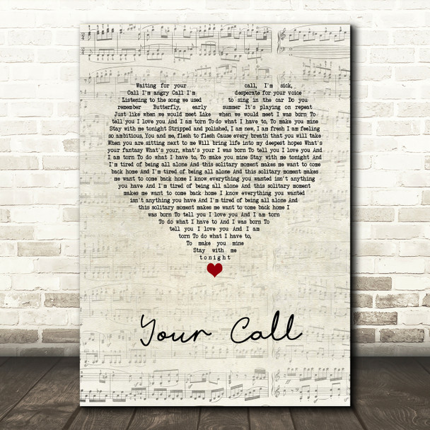 Secondhand Serenade Your Call Script Heart Song Lyric Wall Art Print