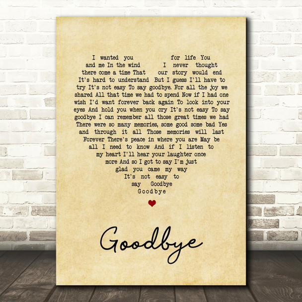 Lionel Richie Goodbye Vintage Heart Song Lyric Quote Print