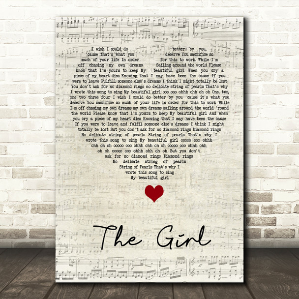 City And Colour The Girl Script Heart Song Lyric Wall Art Print
