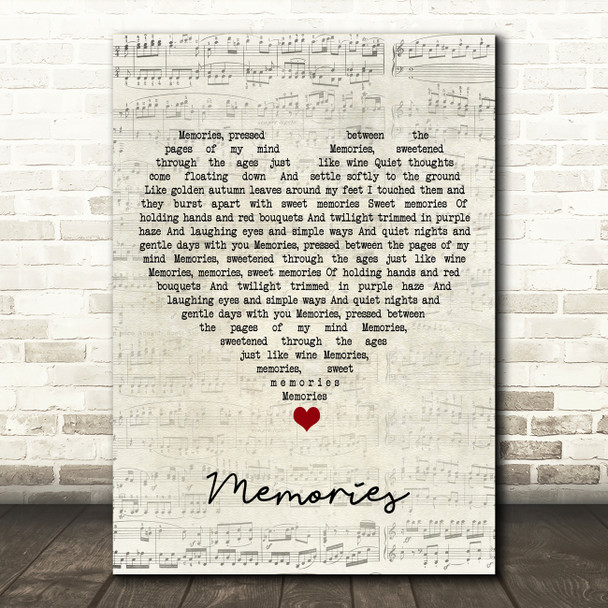 Elvis Presley Memories Script Heart Song Lyric Wall Art Print