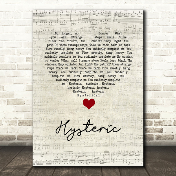 Yeah Yeah Yeahs Hysteric Script Heart Song Lyric Wall Art Print