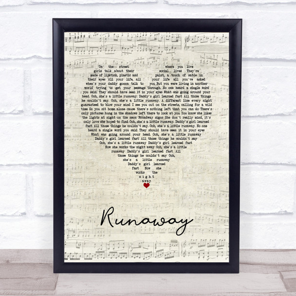 Bon Jovi Runaway Script Heart Song Lyric Wall Art Print