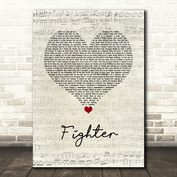 Christina Aguilera Fighter Script Heart Song Lyric Wall Art Print
