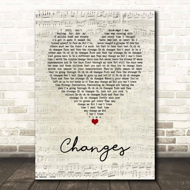 David Bowie Changes Script Heart Song Lyric Wall Art Print