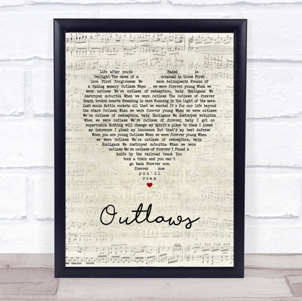 Green Day Outlaws Script Heart Song Lyric Wall Art Print