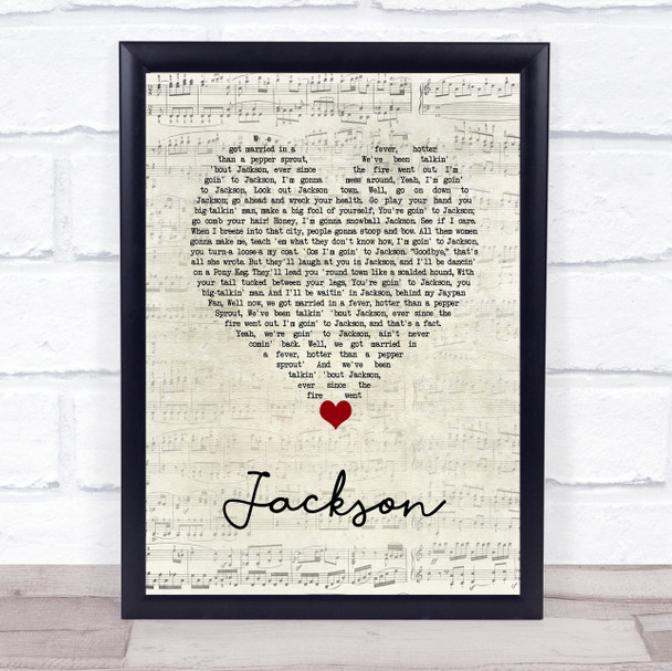 Johnny Cash Jackson Script Heart Song Lyric Wall Art Print