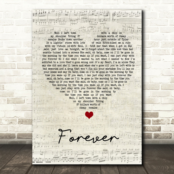 Koe Wetzel Forever Script Heart Song Lyric Wall Art Print
